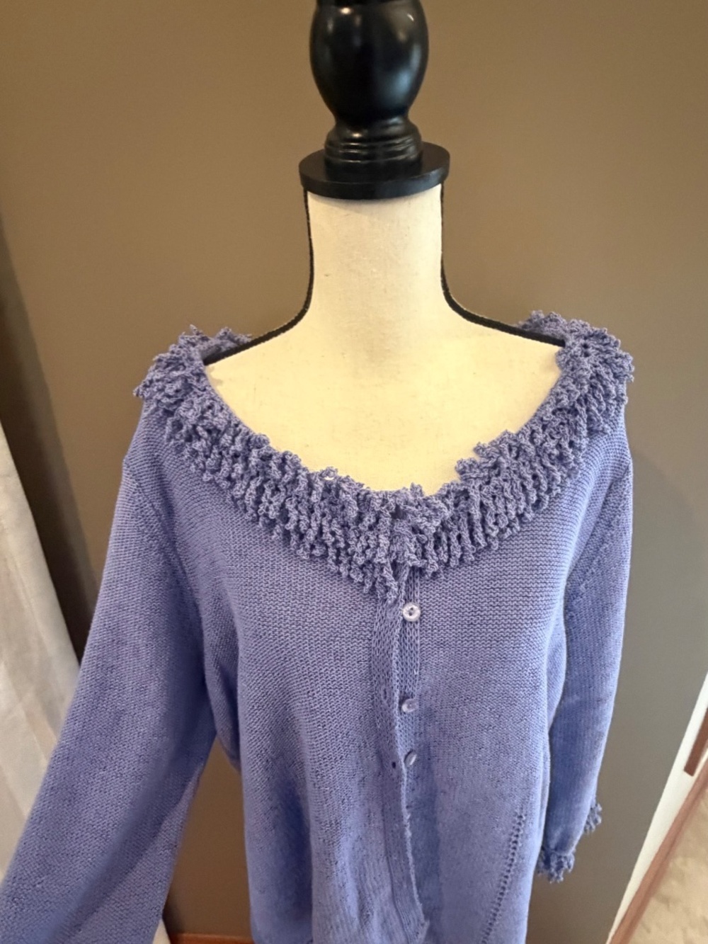 NWT Lavender Coldwater Creek Cardigan Sweater Fring Knit Scoop Neck, Size Large - Picture 3 of 16